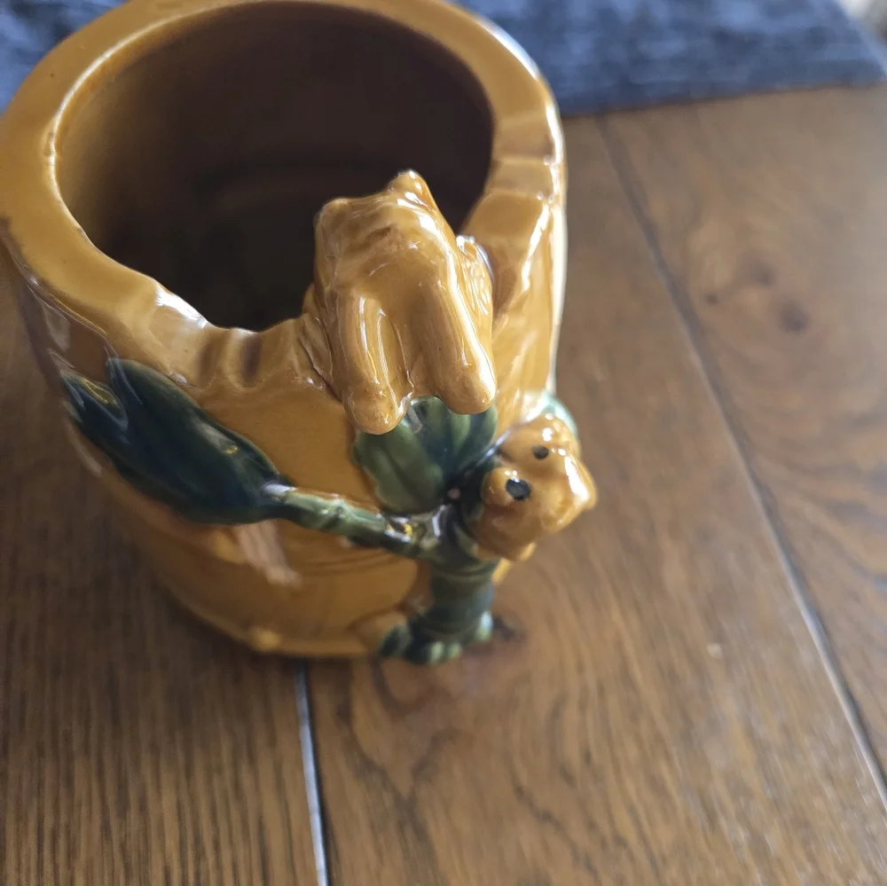 Vintage Majolica Frog & Lucky Bamboo Planter